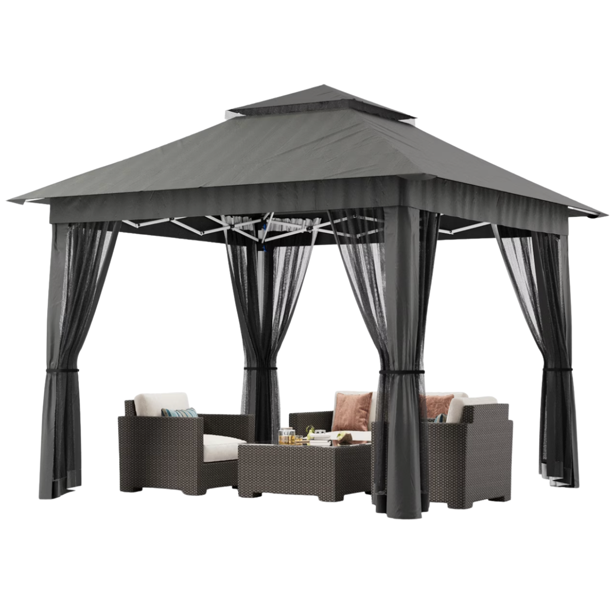 Gazebo de Jardin 3x3m | Toit Double Acrylique avec Moustiquaires