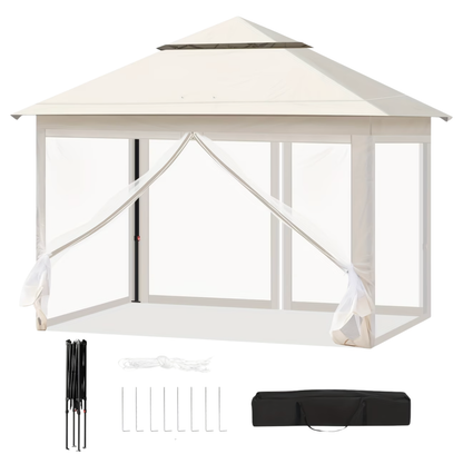 Gazebo Pliable 3x3m avec Moustiquaire et 4 Panneaux Latéraux