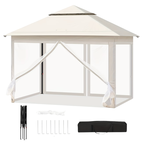 Gazebo Pliable 3x3m avec Moustiquaire et 4 Panneaux Latéraux
