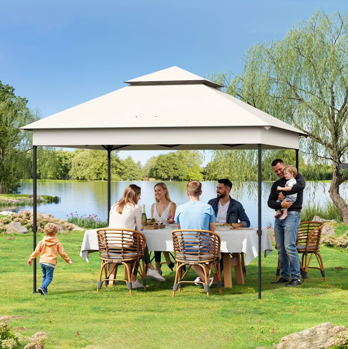 Gazebo Pliable 3x3m avec Moustiquaire et 4 Panneaux Latéraux