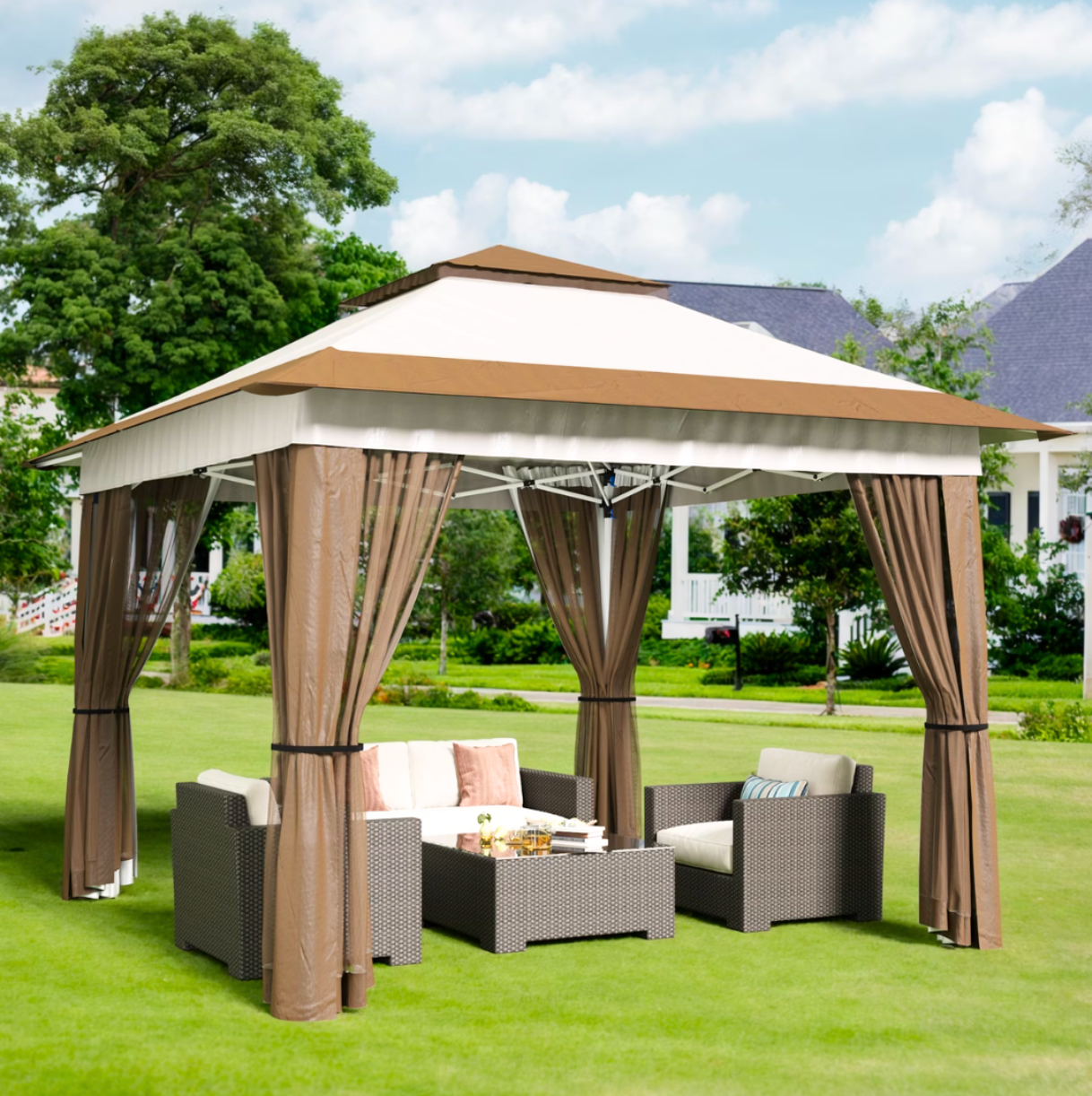 Gazebo de Jardin 3x3m | Toit Double Acrylique avec Moustiquaires