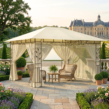 Gazebo de Jardin 4x3m avec Moustiquaire Intégrée | Toile Crème