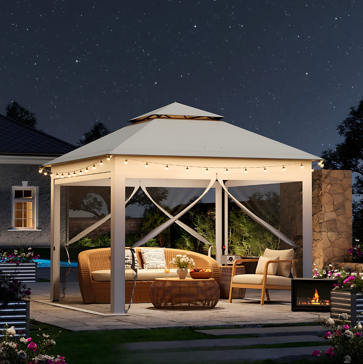Gazebo Pliable 3x3m avec Moustiquaire et 4 Panneaux Latéraux