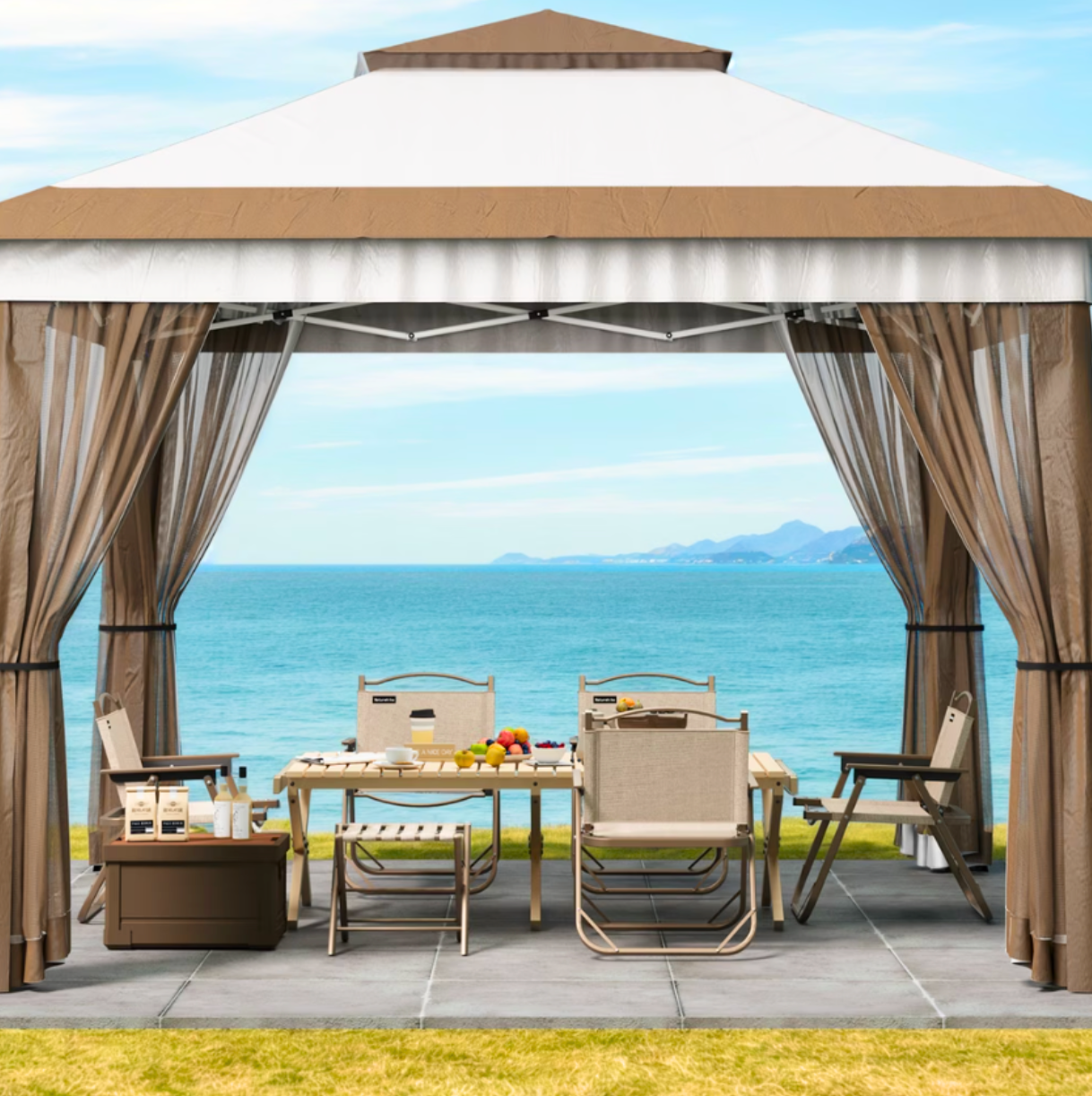 Gazebo de Jardin 3x3m | Toit Double Acrylique avec Moustiquaires
