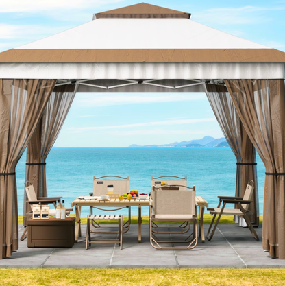 Gazebo de Jardin 3x3m | Toit Double Acrylique avec Moustiquaires