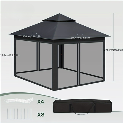 Gazebo Pliable 3x3m avec Moustiquaire et 4 Panneaux Latéraux