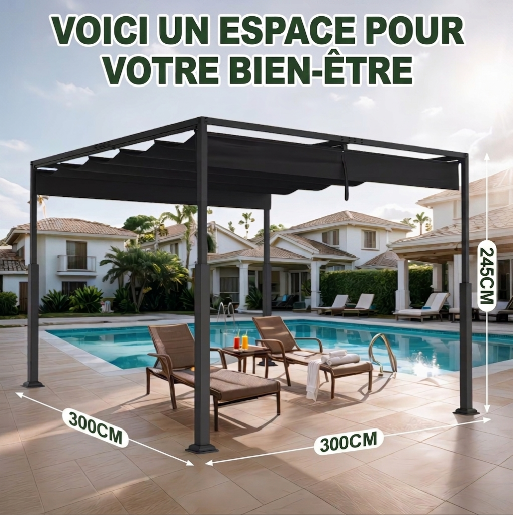 Pergola Extérieure Élégance 3x3 / 3x4 | Toit Coulissant Ajustable