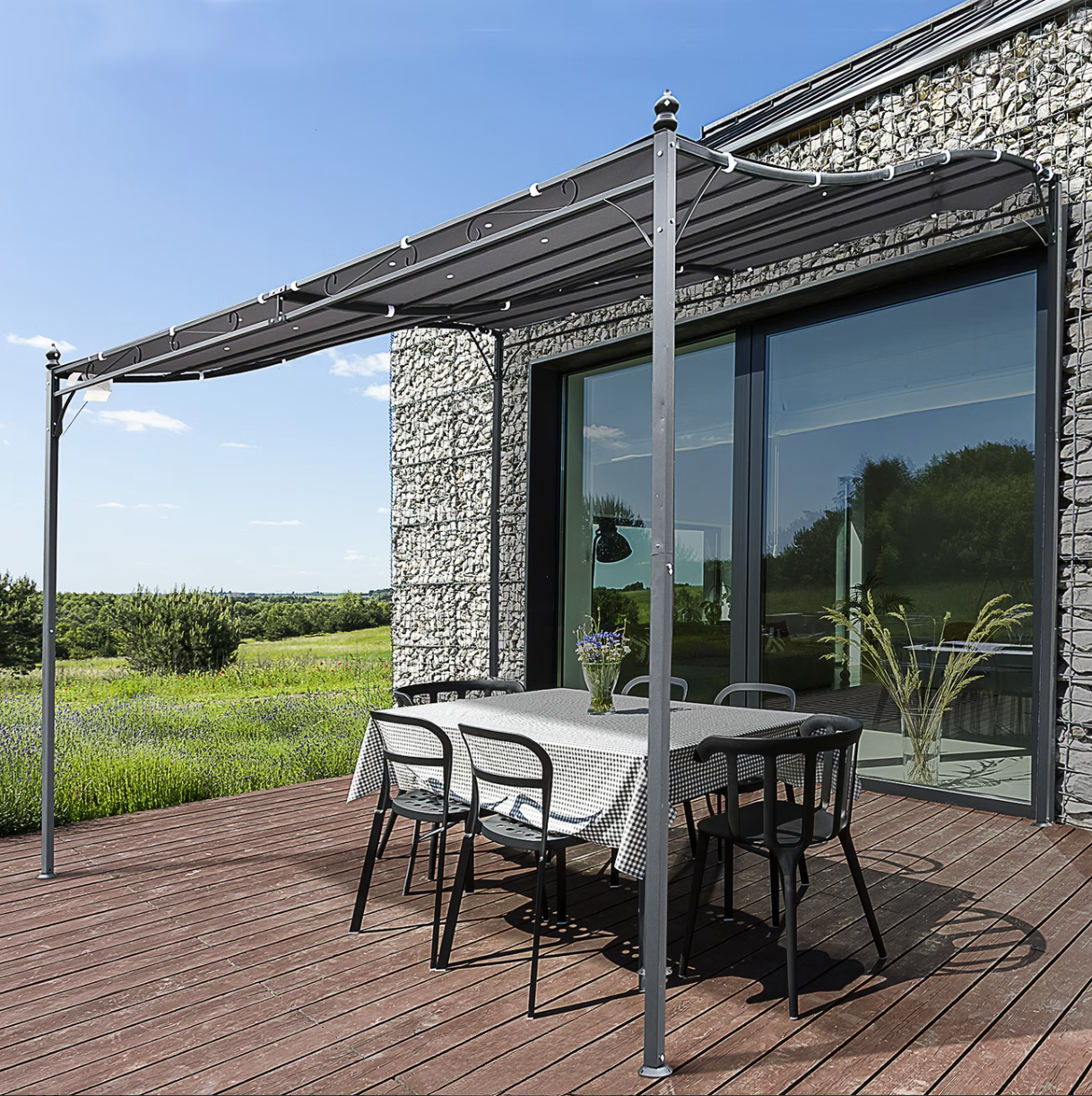 Pergola Adossable au Mur 3x3m | Structure Métal Style Fer Forgé