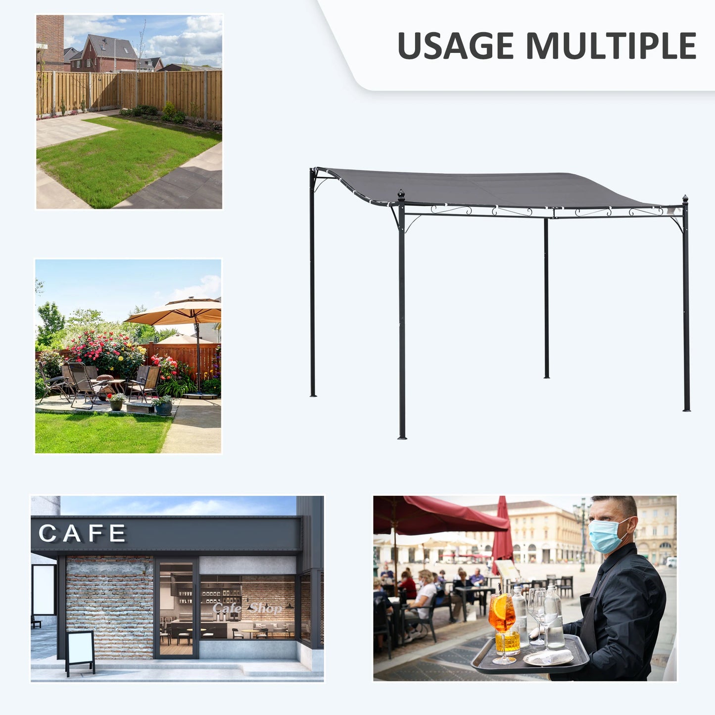 Pergola Adossable au Mur 3x3m | Structure Métal Style Fer Forgé