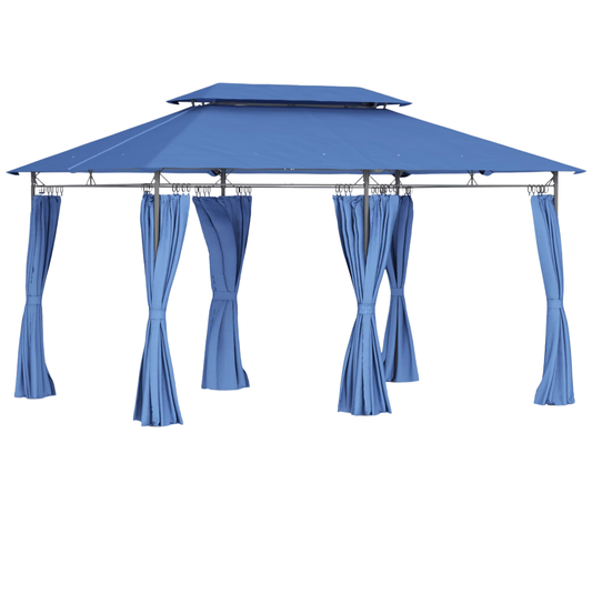 Gazebo de Jardin 3x4m à Double Toit Ventilé avec 6 Rideaux