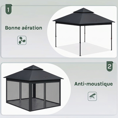 Gazebo Pliable 3x3m avec Moustiquaire et 4 Panneaux Latéraux