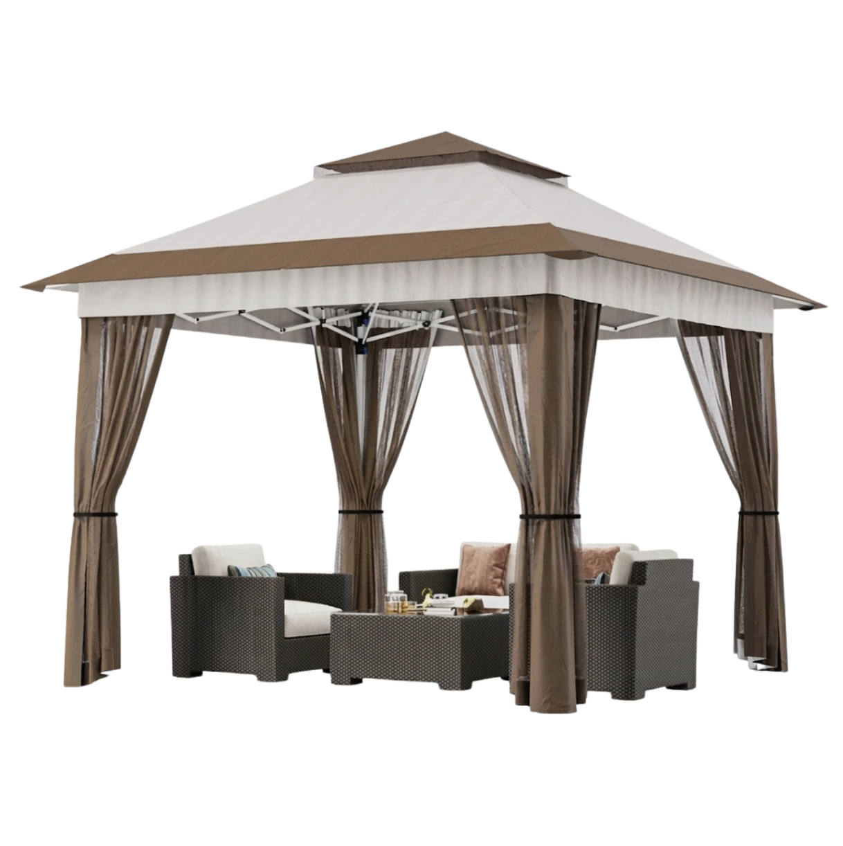 Gazebo de Jardin 3x3m | Toit Double Acrylique avec Moustiquaires