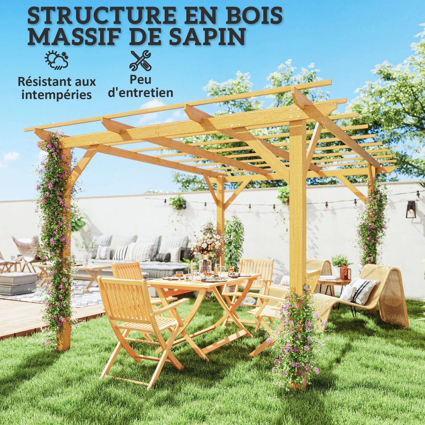 Pergola de Jardin 4x3m en Bois Massif de Sapin | Terrasse