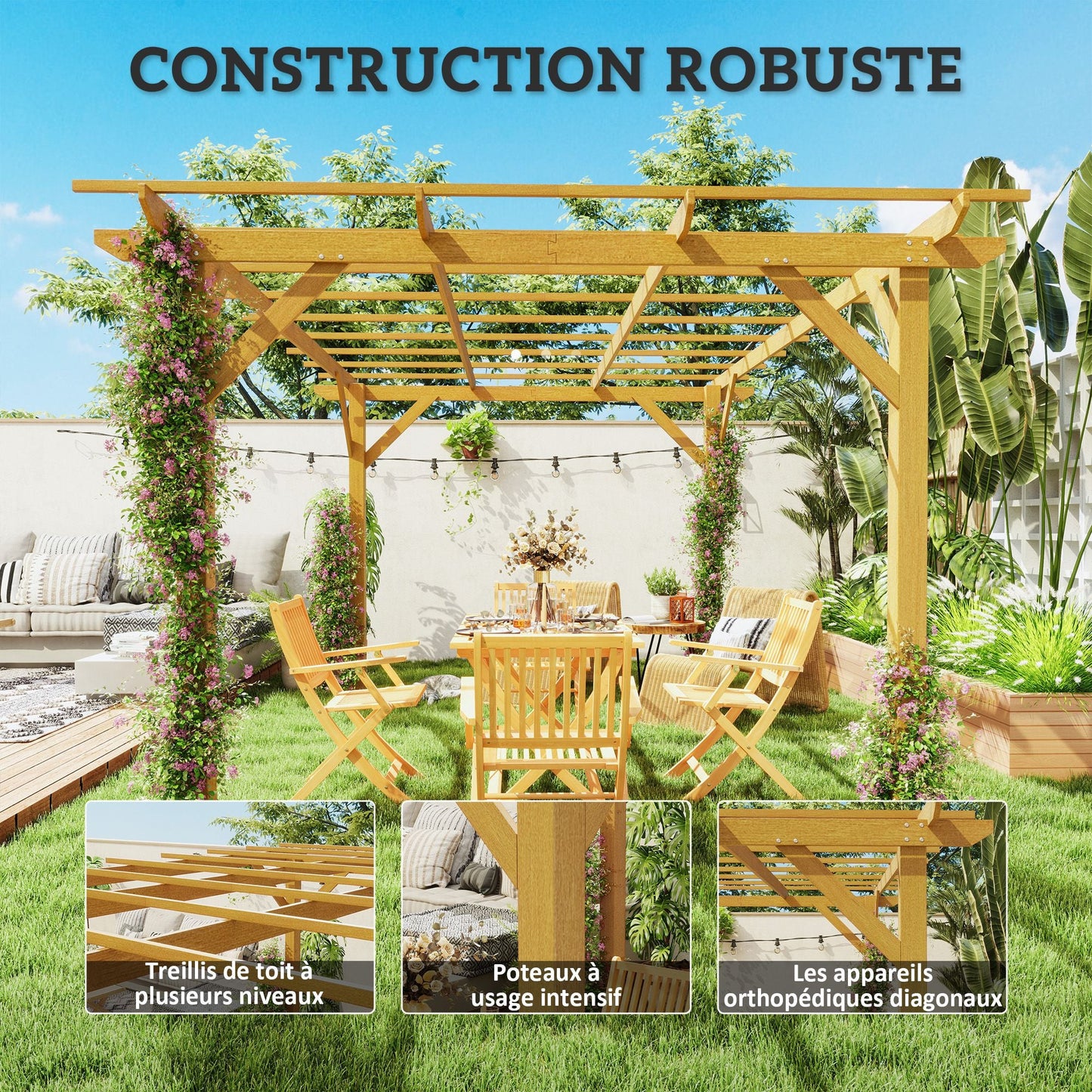 Pergola de Jardin 4x3m en Bois Massif de Sapin | Terrasse