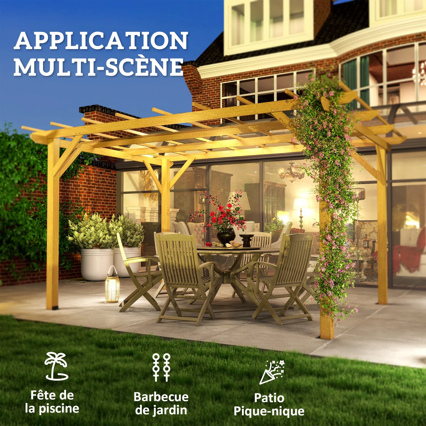 Pergola de Jardin 4x3m en Bois Massif de Sapin | Terrasse
