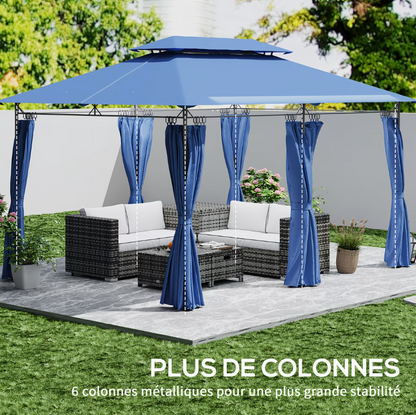 Gazebo de Jardin 3x4m à Double Toit Ventilé avec 6 Rideaux