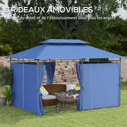 Gazebo de Jardin 3x4m à Double Toit Ventilé avec 6 Rideaux