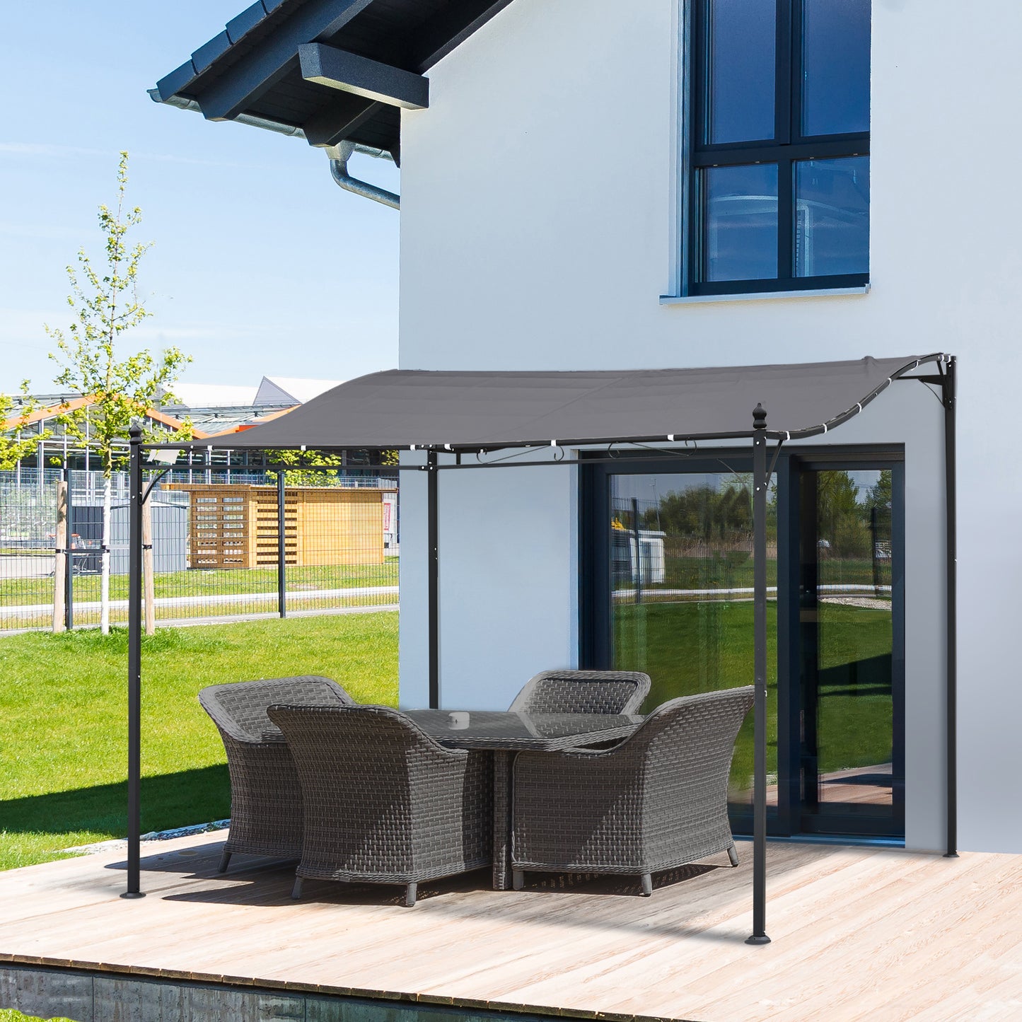 Pergola Adossable au Mur 3x3m | Structure Métal Style Fer Forgé