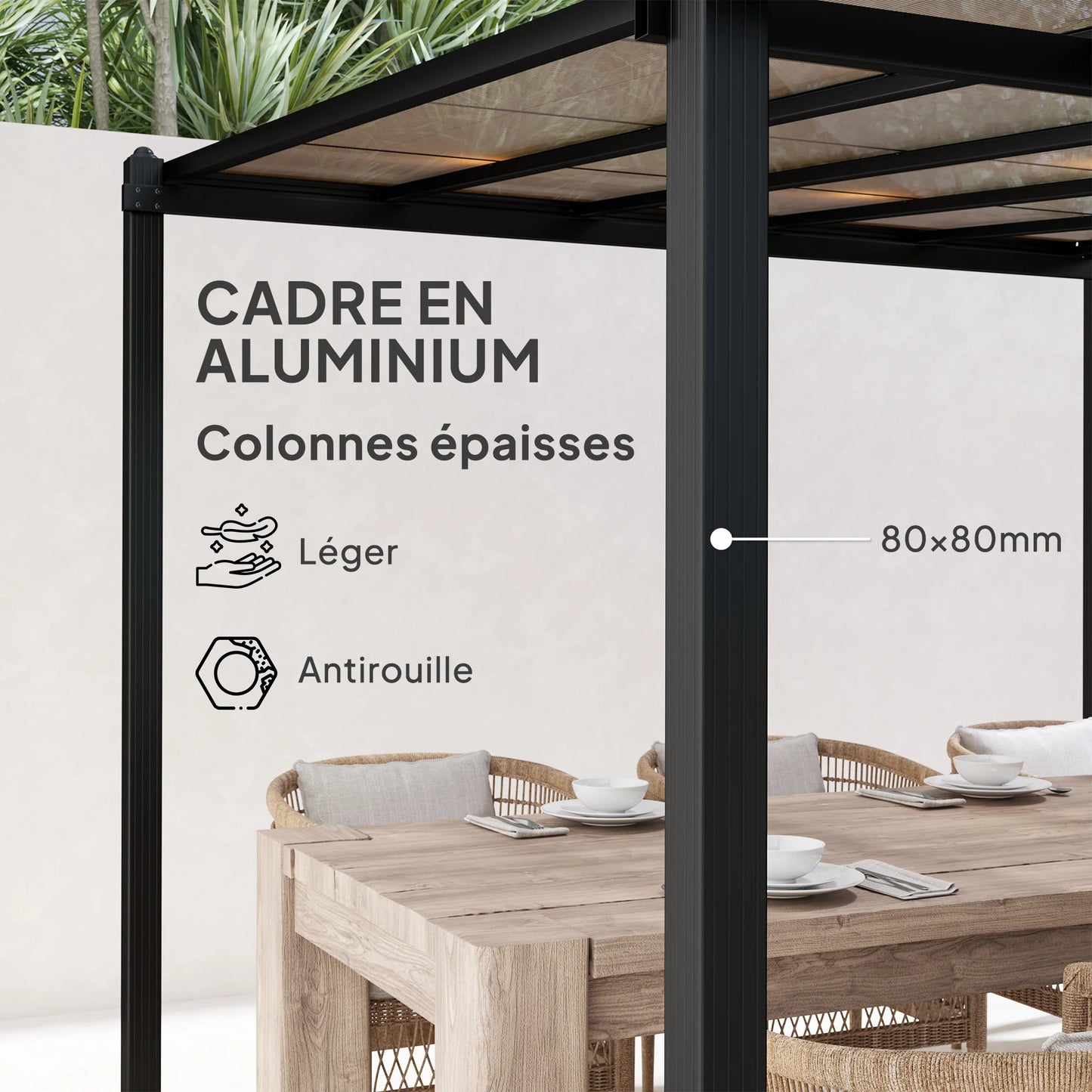 Pergola Adossée 3x3 | Toit Polycarbonate & Structure Aluminium