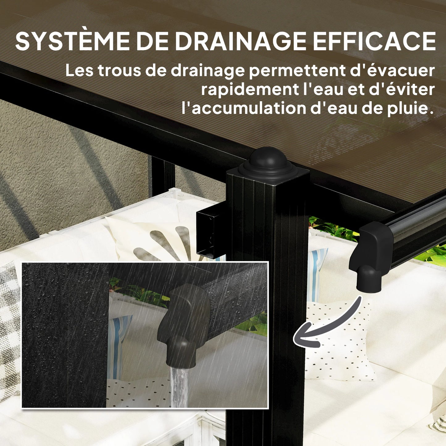 Pergola Adossée 3x3 | Toit Polycarbonate & Structure Aluminium